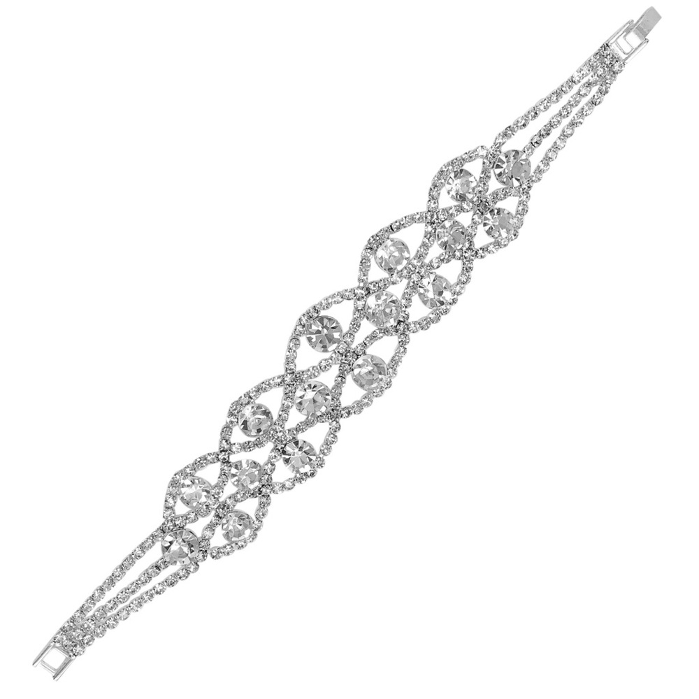 Rhinestone Glam Silver Tone Clasp Bracelet